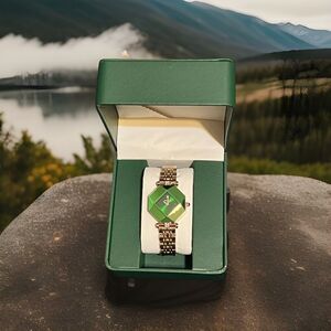 Podegar Elegant Quartz Wristwatch Mesh Belt Gold Watch Octagonal Dial NIB